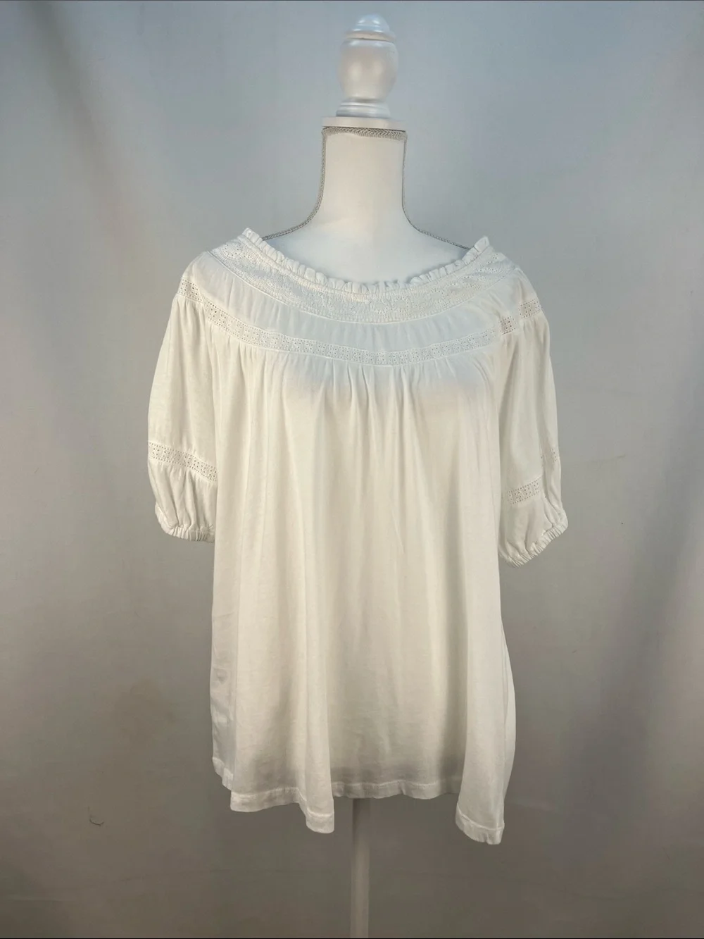 Ann Taylor LOFT White Eyelet Lace Peasant Blouse Top Size L NWT
